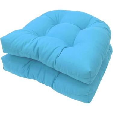 Imagem de Almofada Em Forma De U Almofada De Assento De Sofá Para Uso Interno E Externo Almofada De Cadeira De Vime De Vime Para Móveis De Pátio, Blue, 2 pack (48 * 48cm)