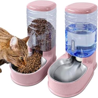 Imagem de Alimentador automático de aço inoxidável para animais de estimação pequenos e médios conjunto de tigelas de aço inoxidável 3,8 L, alimentador de suprimentos de viagem e dispensador de água para cães