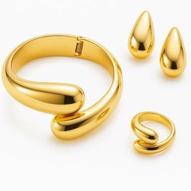 Imagem de Conjunto Gota Bracelete brincos e anel dourado ou prata - NoBrand, Kit