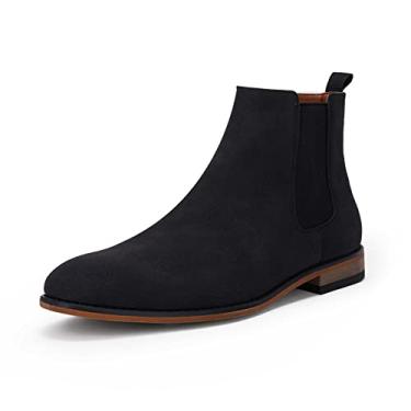 Imagem de Chelsea Bota masculina sem cadarço, bico fino, salto baixo, camurça sintética, casual, Preto, 44
