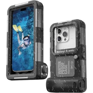 Imagem de Capa de telefone de mergulho subaquático para iPhone 16/15/14/13/12/11 Pro Max/XS/X Samsung Galaxy S24/S23/S22. [15 m] Capa profissional à prova d'água para mergulho com foto subaquática laranja-Black