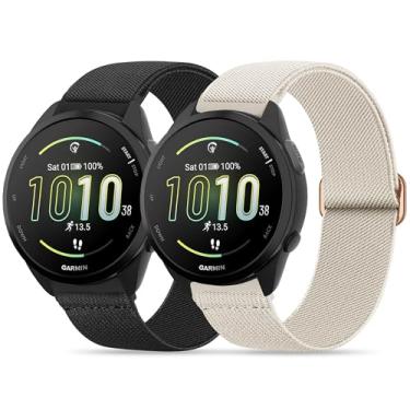 Imagem de Farluya Pacote com 2 pulseiras de relógio de nylon elástico compatíveis com Garmin Forerunner 165/55/245/Vivoactive 5/6/3, pulseiras esportivas de substituição macias respiráveis ajustáveis de 20 mm