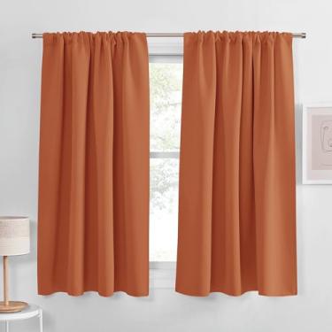 Imagem de PONY DANCE Cortinas pretas curtas laranja queimado para cozinha sobre a pia de 114 cm de comprimento, cortinas blackout escurecidas com isolamento térmico para janela de banheiro pequena (conjunto de