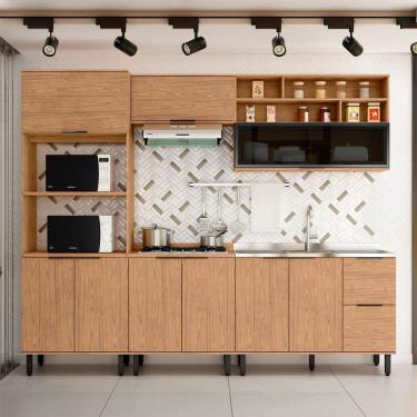 Imagem de Cozinha Completa Sophie 9 Portas 3 Gavetas com Vidro 100% Mdf Freijo - Pnr Móveis