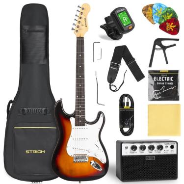 Imagem de Guitarra elétrica STRICH SST-S10 tamanho completo com amplificador de 10W e acessórios