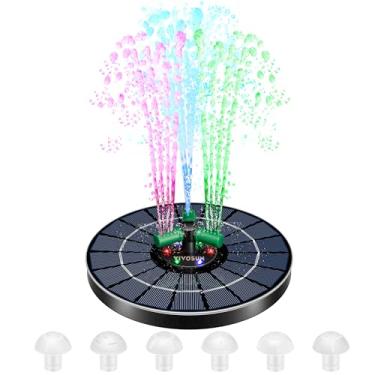 Imagem de VIVOSUN Fonte solar, fonte de água solar de 4 W com painel de vidro atualizado, bateria embutida, 7 bicos, luzes LED coloridas, bomba de fonte solar externa para banho de pássaros, lagoa, piscina