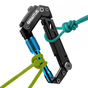 Imagem de GIRIAITUS Mosquetão Multiferramenta Com Canivetes, Mosquetões Edc, Canivete Serrilhado, Cortador De Corda, Chave Fenda, Abridor Latas, Régua, Dobrável Para Camping E Caminhada, Presentes Homens (Azu