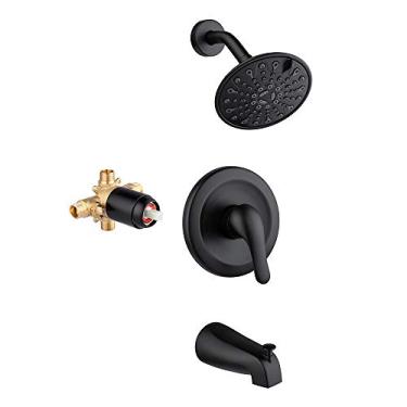 Imagem de Kit de acabamento de chuveiro e banheira JAKARDA com cabeça de chuveiro de 6 sprays, válvula de chuveiro de chuveiro cUPC incluída, preto fosco