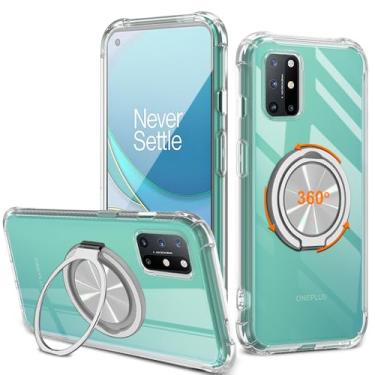 Imagem de Capa de telefone compatível com OnePlus 1+ 8T/8T+ 5G, suporte giratório de 360° [não amarelo] capa protetora transparente com 4 airbags cantos à prova de choque para OnePlus 8T 2020 - transparente