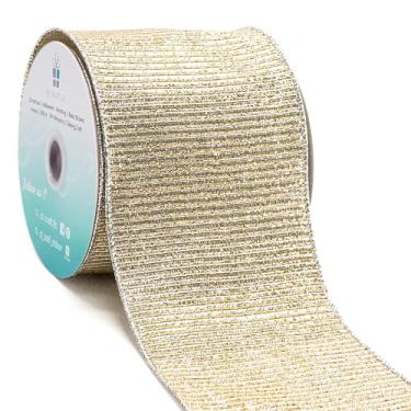 Imagem de CT CRAFT LLC Fita metálica dourada e prateada com fio 10 cm x 10 jardas para decoração de casa de Natal, enfeite de árvore, laço, embrulho de presente, faça você mesmo, guirlanda de guirlanda de