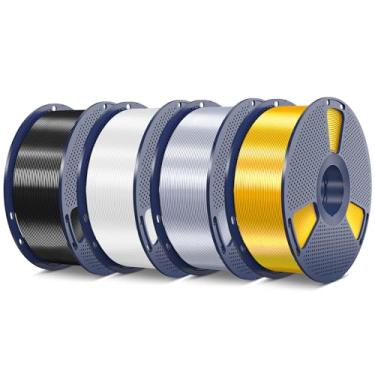 Imagem de SUNLU Pacote de filamentos Silk Pla Plus de 4 kg, superfície de seda brilhante Pla+ filamento de impressora 3D 1,75 mm ± 0,02 mm, filamento de impressão 3D brilhante, carretel de 1 kg, 4 pacotes (ouro