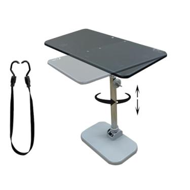 Imagem de HIYOUGO Mesa dobrável para trailer, mesa lateral rotativa em forma de C de 360°, altura ajustável, com cinto de segurança, adequada para trailers, piqueniques, salas de estar (haste dupla preta, 60 ×