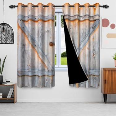 Imagem de Laeacco Cortinas blackout de porta de celeiro de madeira vintage com estampa de porta de celeiro de madeira estilo fazenda cortinas térmicas para janela térmica para escritório em casa, quarto, sala