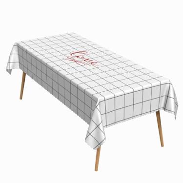Imagem de ggaimwf Toalha de mesa retangular para dia dos namorados, 152 x 250 cm, carta de amor, xadrez, impermeável, durável, capa de mesa para cozinha, aniversário, casamento, festa dos namorados