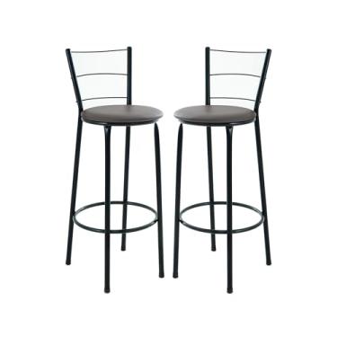 Imagem de 2 Banquetas Altas Bistrô, 3 Arames, Assento em Junco, 70cm Altura, Preta (MARROM)