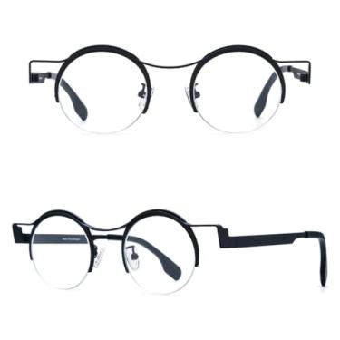 Imagem de VFDHN Armação de óculos de titânio masculina, óculos redondos sem aro, ultraleves (preto)