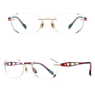 Imagem de VFDHN Óculos de grau femininos ultraleves de luxo sem aro de titânio (armação vermelha C4)