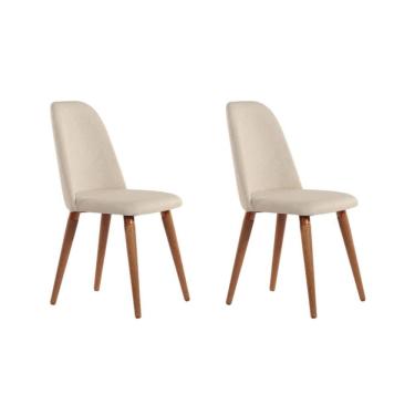 Imagem de Kit 2 Cadeiras de Madeira Maciça Estofada New Drop - Natural c/ Linho Off White - Cobre