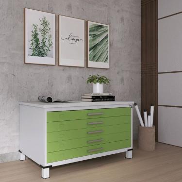 Imagem de Mapoteca Mont 5 Gavetas 71,3cm X 120,4cm Aço Branco/Verde Miró