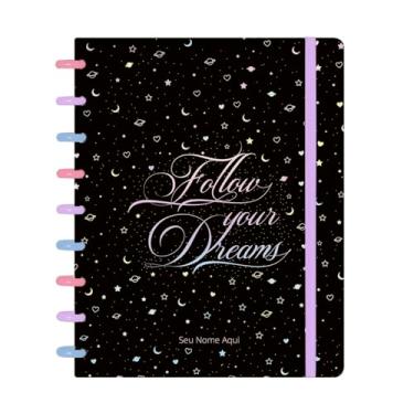 Imagem de Caderno de Discos Flex Inteligente Iscool Personalizado M Cosmos Estrelas E Planetas Preto E Rosa