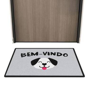 Imagem de Tapete Capacho Porta Entranda Antiderrapante Emborrachado Decoração Pet Cachorro Boas Energias Alegre Cinza