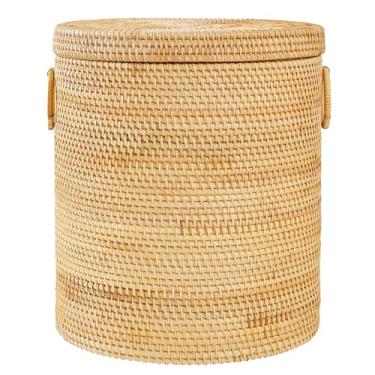 Imagem de LALASUN Cesto de lavanderia de vime redondo com tampa, cestos grandes de vime redondo para lavanderia com saco de forro e alças para organizar roupas e brinquedos infantis livros (39,9 cm C × 43 cm L