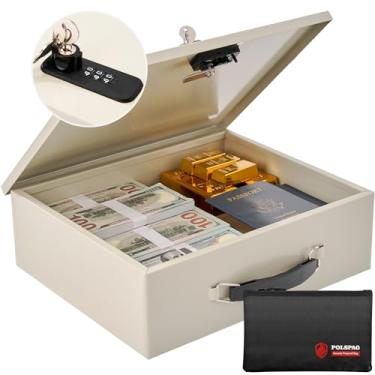 Imagem de Caixa de documentos à prova de fogo com fechadura para chave e bolsa de dinheiro à prova de fogo, cofre de fogo para objetos de valor, baú de segurança de resistência ao fogo, caixa à prova de fogo