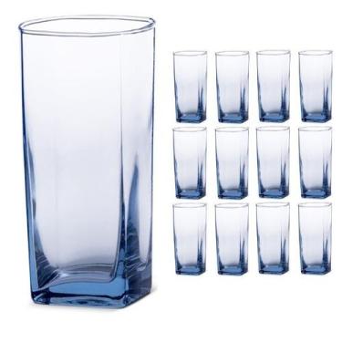 Imagem de Copo Vidro 320ml (Suco, água) BALI SOLID kit com 12 Azul - Casa Linda