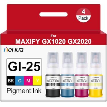 Imagem de hehua Garrafas de refil de tinta Pigment GI-25 GI25 de substituição para frascos de tinta Canon 25 GI-25 compatíveis com impressoras Megatank de tinta Canon GX2020 GX1020, pacote com 4 190 ml (preto