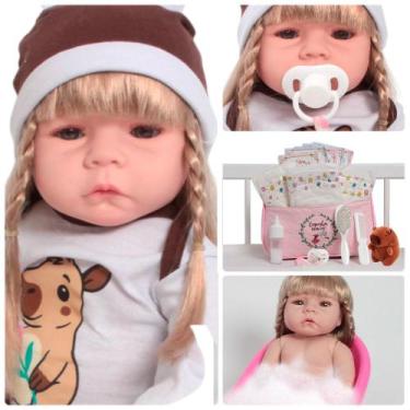 Imagem de Bebê Reborn Boneca Loira Realista Capivara 46cm + Acessórios - Cegonha