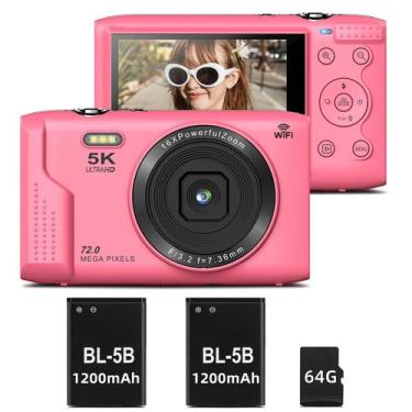 Imagem de Câmera digital T TAKMLY 72MP 5K 16x Zoom com cartão de 64GB rosa