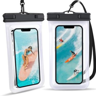 Imagem de Bolsa de telefone impermeável pacote com 2 - capa IPX8 à prova d'água para iPhone 15 14 13 12 Pro Max Plus Samsung Google Pixel, até 7,2 polegadas - Bolsa seca subaquática caiaque cruzeiro praia