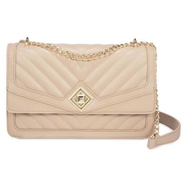Imagem de LOVEVOOK Bolsa tiracolo feminina de couro acolchoada com alça de corrente bolsa clutch moderna bolsa feminina para noite, Tipo V/bege nude