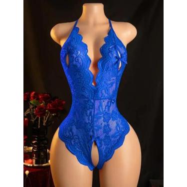 Imagem de Conjunto De Lingerie Feminino Sexy Com Renda, Abertura Na Virilha, Sut