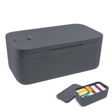Imagem de ZJRDYYK Caixa pequena com código para medicamentos, pequeno cofre portátil para viagem, caixas de bloqueio de telefone com autocontrole, caixa de armazenamento de contêiner com trava para lanches