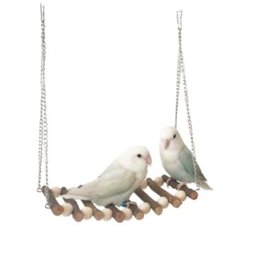 Imagem de Escadas de corda de pássaro de madeira, ponte de pássaros, brinquedo de gaiola de papagaio, periquito, balanço para periquito, periquito, conure, calopsita, tentilhão (grande)
