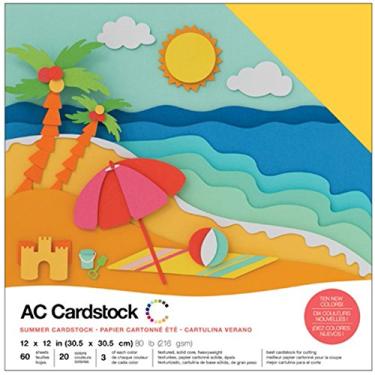 Imagem de Cardstock Pacote de papel para scrapbook de 30 x 30 cm - Papel texturizado resistente para corte, fabricação de cartões, artesanato - 60 folhas quadradas, 20 cores exclusivas, 36 kg (216 gsm), núcleo