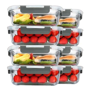 Imagem de Kit 8x Potes Vidro Forno Micro-Ondas Preparo Refeições, Recipientes Armazenamento Alimentos Tampas Herméticas, Recipientes Vidro, Freezer Lava-louças