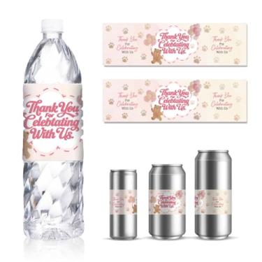 Imagem de GOMAKERER 30 folhas de etiquetas de garrafa de água para recém-nascidos, balões de urso fofo, etiquetas autoadesivas para chá de bebê, festa de aniversário, comemoração, 21 x 6 cm