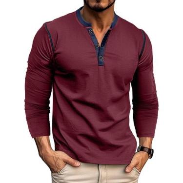 Imagem de Camisas masculinas Henley Qekoma Casual Basic de algodão de manga comp