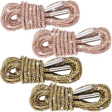 Imagem de PAGOW Cadarços de strass para sapatos, cadarços brilhantes com glitter para tênis, cadarços de corda de diamante de cristal, cordas redondas para sapatos, 2 pares - tawny, champanhe, 120cm