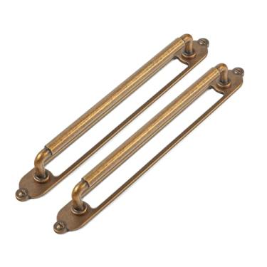 Imagem de Goo-Ki Pacote com 2 puxadores de armário com espaçador de placa traseira, orifício central de 18 cm, ferragens de cozinha de liga de zinco de latão antigo para gaveta de bar, 9630GT-192-G025-2