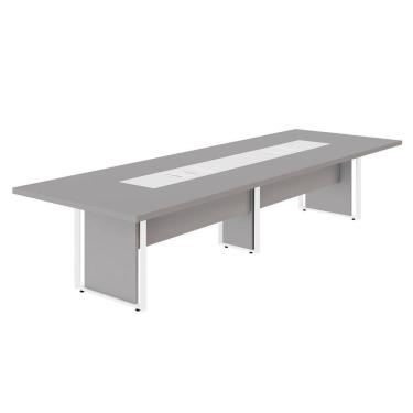 Imagem de Mesa de Reunião 360cm Corporativa 6 Pessoas com Caixa de Tomadas Corporate Cinza Sagrado/ Branco