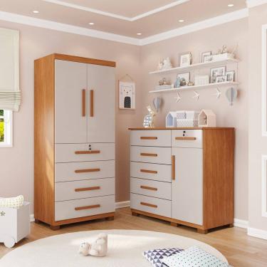 Imagem de Quarto Infantil Guarda-Roupa 2 Portas 4 Gavetas e Cômoda 1 Porta 6 Gavetas Anne Espresso Móveis Cinamomo / Off White