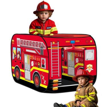 Imagem de Brinquedo de caminhão de bombeiros Pop Up Tent PASUXI para crianças de