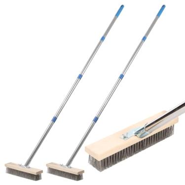 Imagem de JEUIHAU Vassoura de aço de cabo longo de 163 cm, escova de limpeza resistente para remover musgo e manchas difíceis em concreto, chão de garagem, azulejos de pátio, pavimentação de jardim