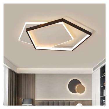Imagem de Luminária de teto LED moderna com controle remoto para decoração de sala de estar, quarto e varanda Design quadrado ultrafino em branco e preto Luminaria Chandeliers