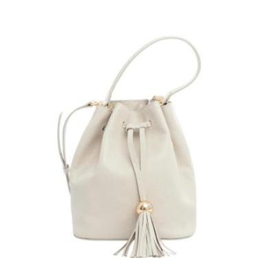 Imagem de Bolsa Bucket Feminina de Couro Legítimo Off White com Alça Tiracolo Ajustável Leopoldine-Feminino