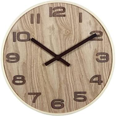 Imagem de Relógio de parede silencioso relógio de parede interno de madeira maciça relógios de parede redondos operados por bateria relógios de parede silenciosos silenciosos, relógio de parede para decoração