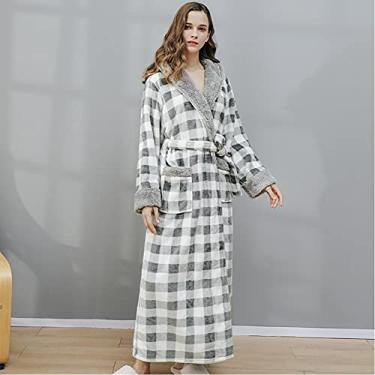 Imagem de ifgswopq Pijama masculino de patchwork xadrez outono e inverno com roupão quente